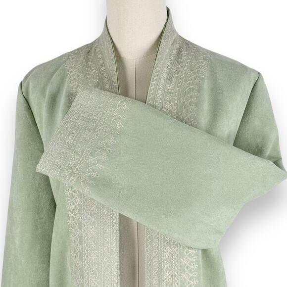 Solitare Embroidered Faux Suede Longline Jacket Women's Medium Mint Green - Picture 2 of 12